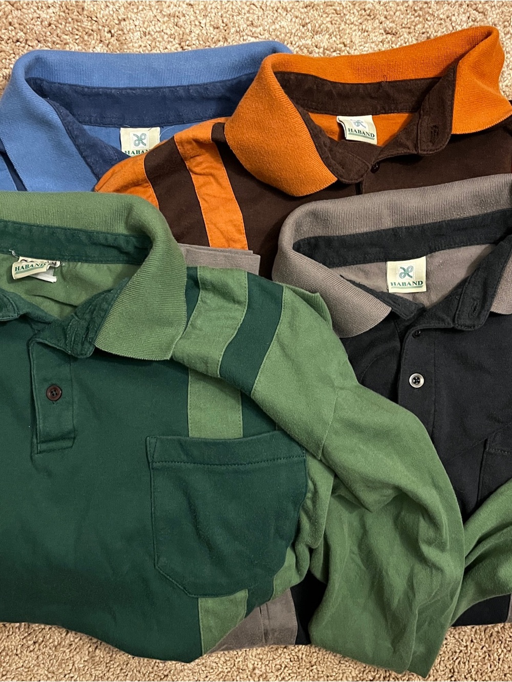 Haband Kids Green & Olive Striped Long-Sleeve Polo Shirt